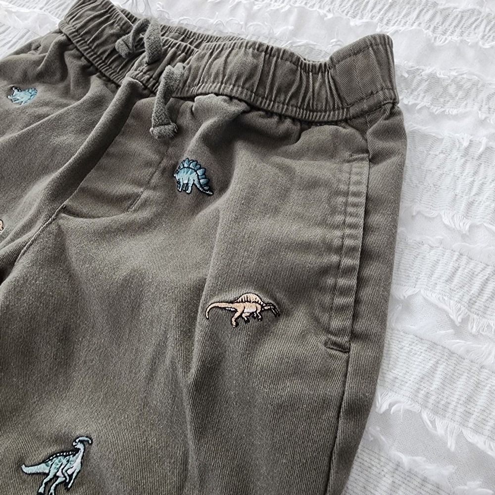 Janie and Jack Dinosaur Pants Kids Size 6 Olive Green Embroidered Chino Playwear - Picture 7 of 12